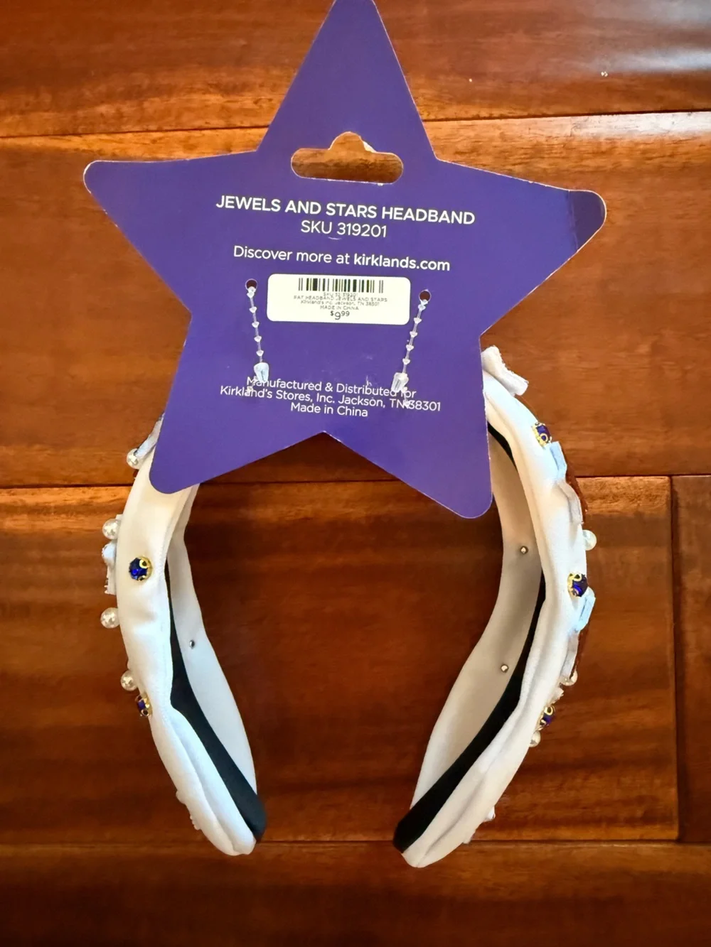 Kirklands White Knotted Headband with Multicolor Gem Accents